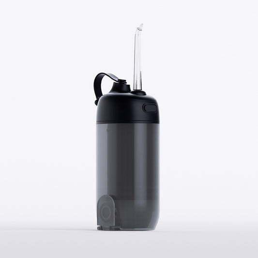 Black Compact Telescopic Water Flosser - USB Rechargeable Oral Irrigator, 3 Modes, 4 Nozzles for Travel & Home