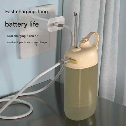 Black Compact Telescopic Water Flosser - USB Rechargeable Oral Irrigator, 3 Modes, 4 Nozzles for Travel & Home