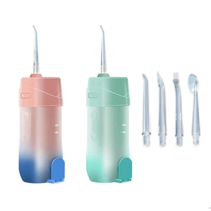 Pink And Blue Smart Telescopic Portable Water Flosser - USB Rechargeable Oral Irrigator, IPX7 Waterproof, 3 Modes & 4 Nozzles