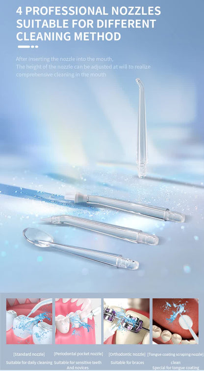 Pink And Blue Smart Telescopic Portable Water Flosser - USB Rechargeable Oral Irrigator, IPX7 Waterproof, 3 Modes & 4 Nozzles