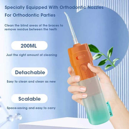 Green Smart Telescopic Portable Water Flosser - USB Rechargeable Oral Irrigator, IPX7 Waterproof, 3 Modes & 4 Nozzles