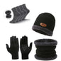Black Men's 5-Piece Winter Essentials Set -  Lined Beanie Hat, Neck Warmer, Touchscreen Gloves & 2 Pairs Thermal Socks
