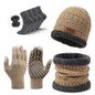 Khaki Men's 5-Piece Winter Essentials Set -  Lined Beanie Hat, Neck Warmer, Touchscreen Gloves & 2 Pairs Thermal Socks