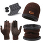 Brown Men's 5-Piece Winter Essentials Set -  Lined Beanie Hat, Neck Warmer, Touchscreen Gloves & 2 Pairs Thermal Socks