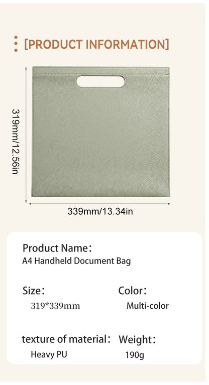 Khaki Professional A4 PU Leather Document Bag - Waterproof Handheld File Folder Portfolio for Business & Conference