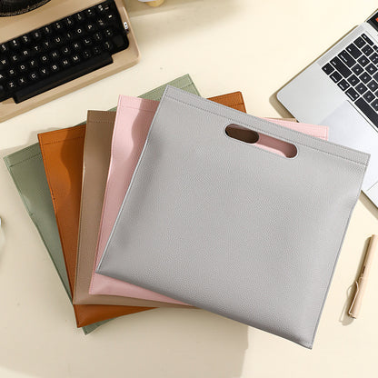 Beige Professional A4 PU Leather Document Bag - Waterproof Handheld File Folder Portfolio for Business & Conference
