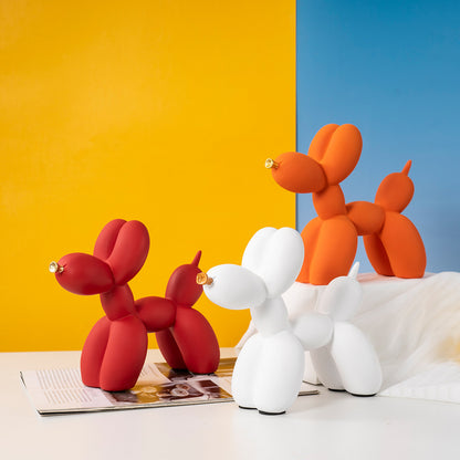 Pink Modern Resin Balloon Dog Sculpture - Playful Art Figurine with Golden Snout Accent