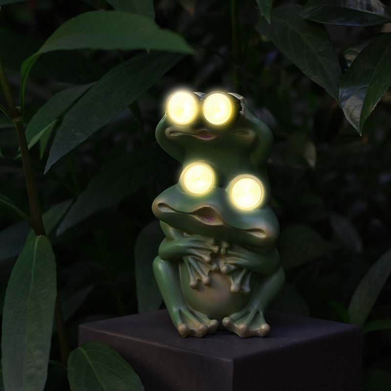 Green Charming Solar Powered Frog Figurine - Whimsical Garden Statue with LED Binocular Eyes