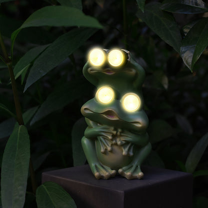 Green Charming Solar Powered Frog Figurine - Whimsical Garden Statue with LED Binocular Eyes
