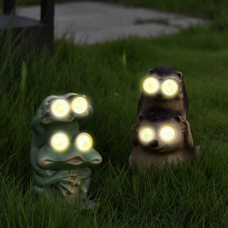 Green Charming Solar Powered Frog Figurine - Whimsical Garden Statue with LED Binocular Eyes