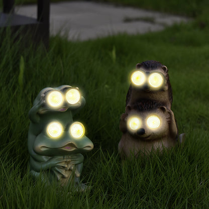 Green Charming Solar Powered Frog Figurine - Whimsical Garden Statue with LED Binocular Eyes
