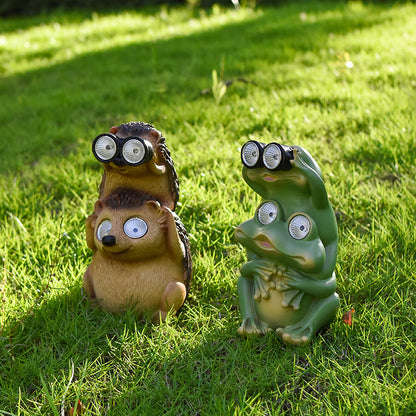 Green Charming Solar Powered Frog Figurine - Whimsical Garden Statue with LED Binocular Eyes