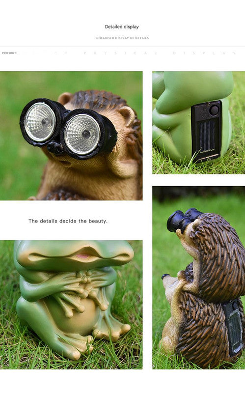 Green Charming Solar Powered Frog Figurine - Whimsical Garden Statue with LED Binocular Eyes