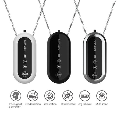 Silver and Black Personal Wearable Air Purifier Necklace - USB Rechargeable Ionizer for Cleaner Air On-The-Go