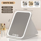 White Large Foldable LED Makeup Mirror - Portable Desktop Vanity with 3 Color Lights, Stepless Dimming & Adjustable Stand