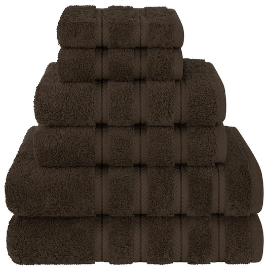 Coffee Luxury 6-Piece Combed Cotton Towel Bale Set - Ultra Soft & Absorbent Bath, Hand, Face Towels