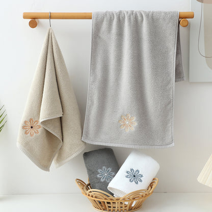 White 4-Pack Elegant Green Floral Embroidered Cotton Hand Towels - Ultra Soft & Absorbent