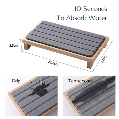 White Natural Diatomaceous Earth Absorbent Drying Tray with Bamboo Base - Quick-Dry Stone Mat for Kitchen & Bathroom Sink