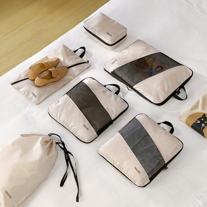 Black Premium 6-Piece Compression Packing Cubes Set - Lightweight Polyester Travel Organizers for Luggage, Includes Shoe Bag & Toiletry Pouch
