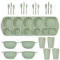 Green Durable Eco-Friendly Wheat Straw Dinnerware Set - 24 Pieces with Plates, Bowls, Cups & Cutlery