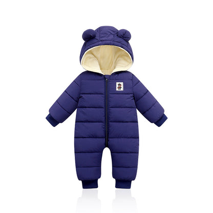 Suitable For Height 90cm Dark Blue Baby & Toddler Hooded Padded Snowsuit - Fleece Lined Winter Romper Outerwear