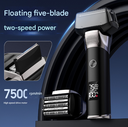 Silver Reciprocating 5-Blade Beard Trimmer - Waterproof Electric Razor for Full-Body Use