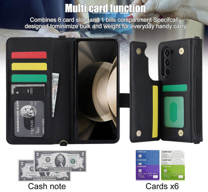 Brown Galaxy Z Fold5 Multi-Functional Leather Wallet Case for Samsung Z Fold Series - Crossbody with Pen Slot, Quilted Design Pen Not Included