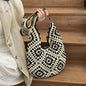 Black-white Flower-Patterned Cotton Crochet Tote Bag - Beach and Commute Essential