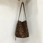 Big leopard Print Vintage Leopard Suede Bucket Bag for Women with Crossbody Strap