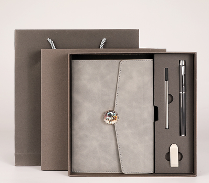 Grey Premium A5 Three-Fold Notebook Gift Set with 16GB USB and Pen