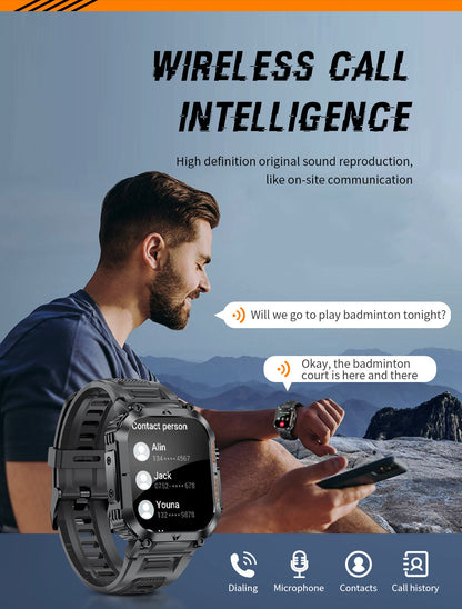 Smartwatch with Flashlight, Compass & Wireless Calling - Health & Fitness Tracker(Black silicone with silver case)