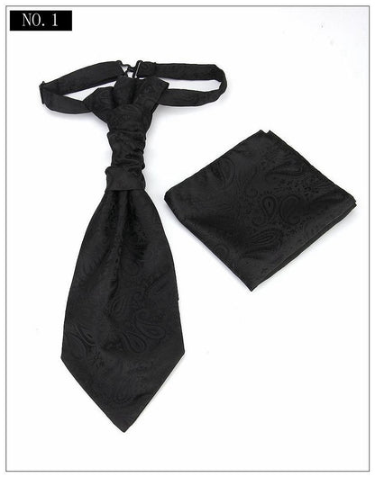Men's Formal Paisley Ascot Cravat & Pocket Square Set - Adjustable Necktie for Weddings(Black)