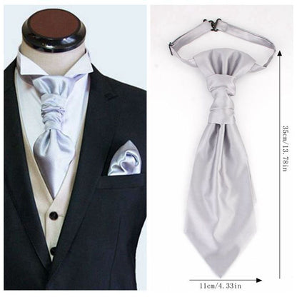 Men's Formal Paisley Ascot Cravat & Pocket Square Set - Adjustable Necktie for Weddings(Light Gray )
