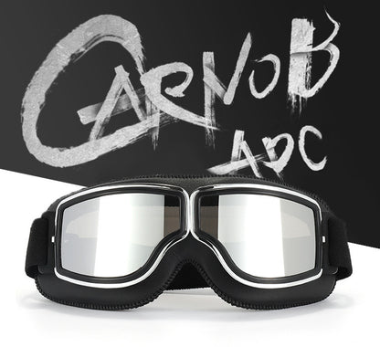 Retro Motorcycle Goggles - Windproof, UV400 Protection, Anti-Impact PC Lenses with Leather Frame(Black leather colored lens)