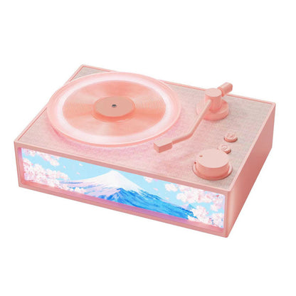 Retro Vinyl Record Player Bluetooth Speaker with Illuminated Art Panel & Aroma Diffuser(pink)