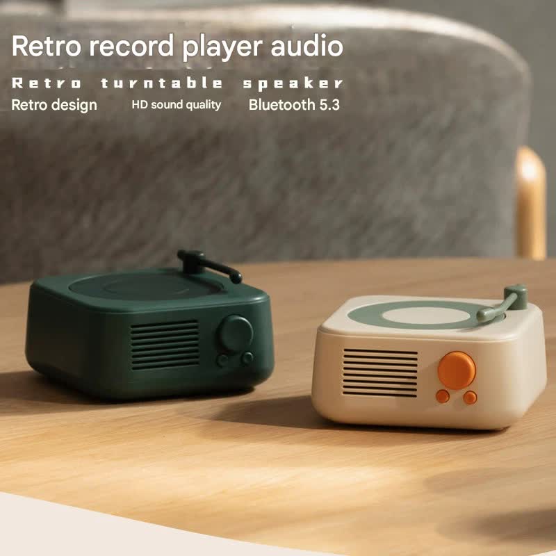 Retro Turntable Bluetooth 5.3 Speaker - 360 Surround Sound, FM Radio & TF Card Player(pink)