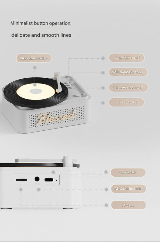 Retro Vinyl Bluetooth Speaker with Ambient Night Light - TF Card & AUX Support(Green)