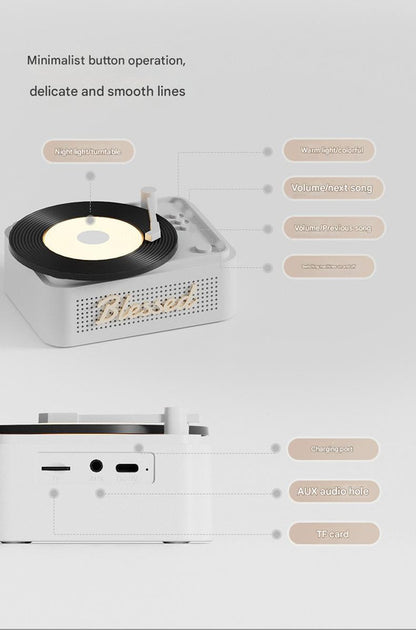 Retro Vinyl Bluetooth Speaker with Ambient Night Light - TF Card & AUX Support(Green)