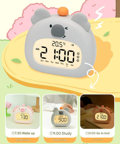 Cute Animal Digital Alarm Clock with Night Light, Temperature & Countdown Timer(Pink salamander)