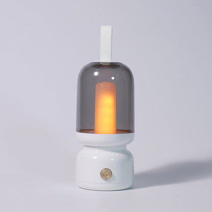 Retro Candle Flame Effect LED Lantern - USB-C Rechargeable, Portable with Silicone Handle(white)