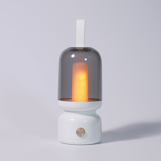Retro Candle Flame Effect LED Lantern - USB-C Rechargeable, Portable with Silicone Handle(white)