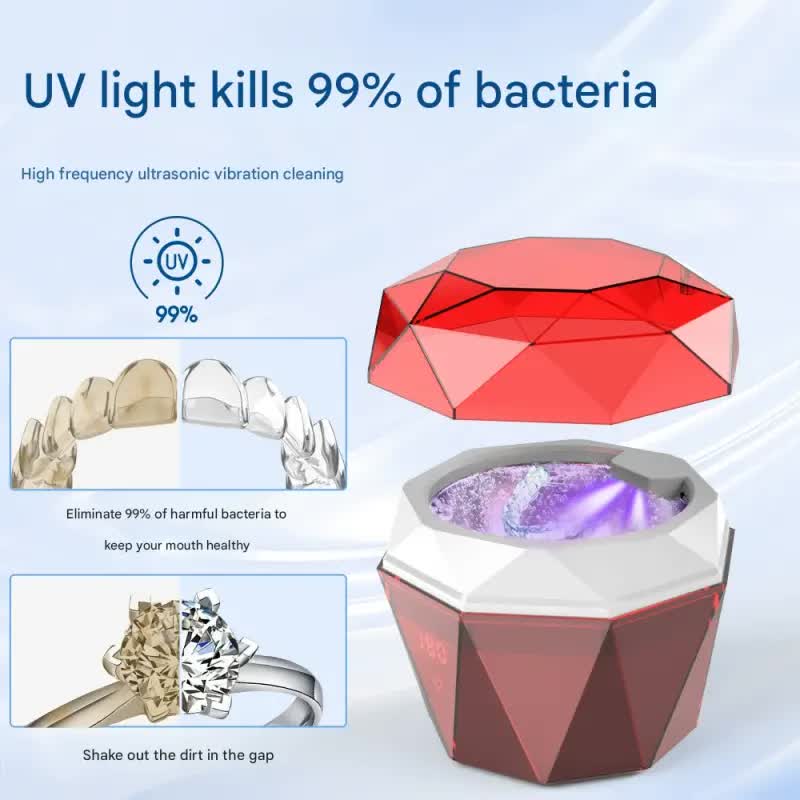 Portable Ultrasonic Cleaner with UV Sterilization - 45kHz, 2 Modes, 180ml, 4000mAh Rechargeable(Black)