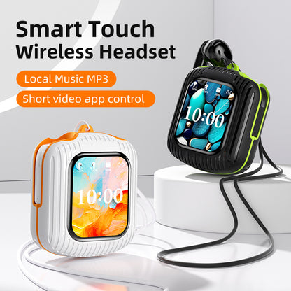 Smart Touch Wireless Headset with MP3 Player & Display - Caller ID, App Control, ENC Noise Reduction(White green)