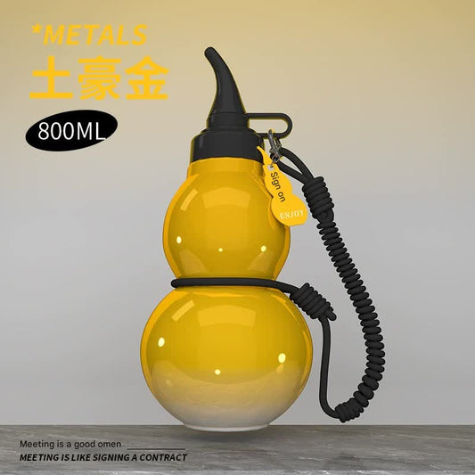 Unique Gourd-Shaped Sports Water Bottle - 800ml Tritan Material, Leakproof with Carry Strap(gold)