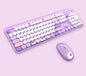Hello Bear" Wireless Keyboard and Mouse Combo - 2.4G Retro Round Keycaps(Purple)"