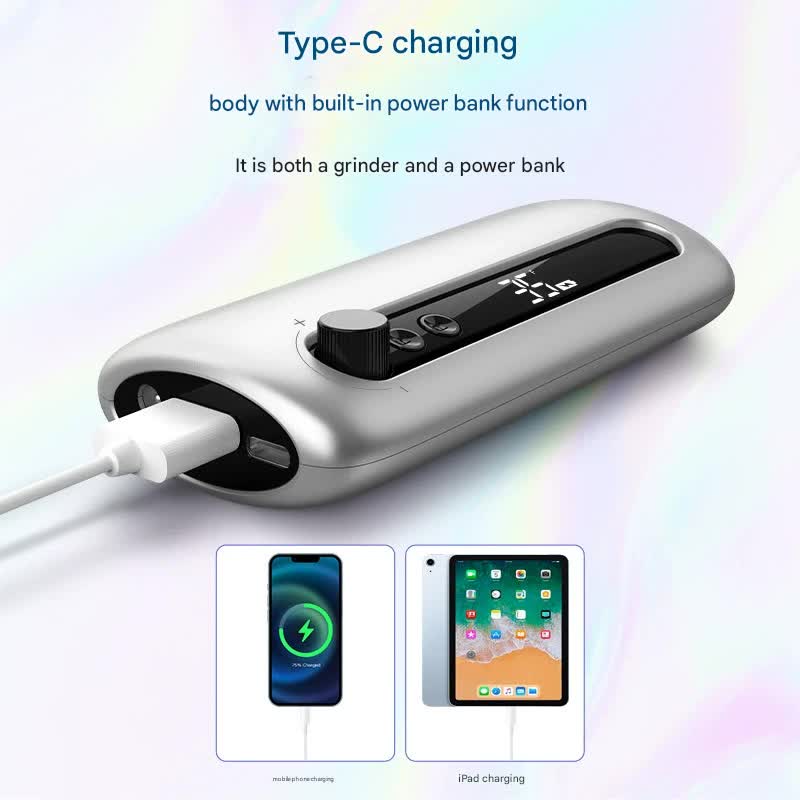 Professional Electric Nail Drill Machine Kit - 35000RPM, LED Display, Rechargeable, Power Bank Function & Multiple Bits  (silver)