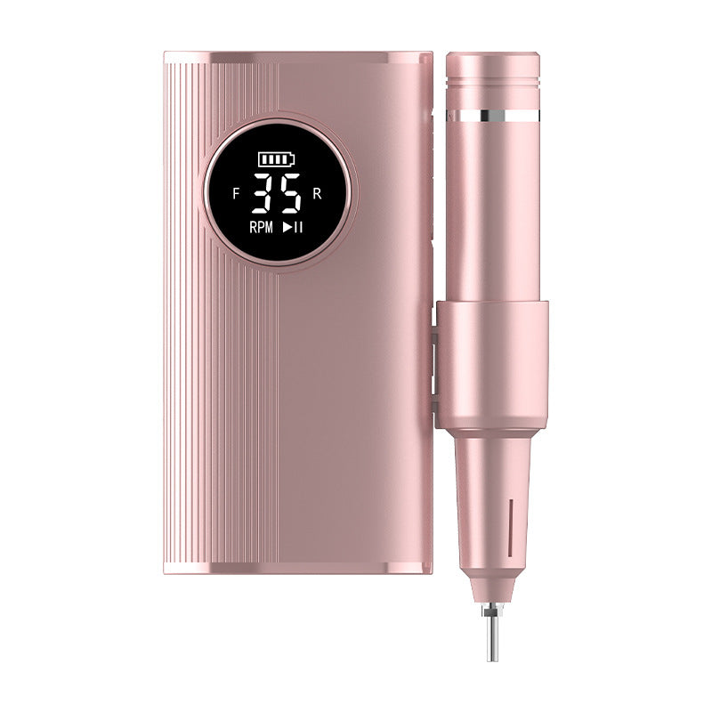 Professional Electric Nail Drill Machine Kit - 35 Levels (35000RPM), LED Display, Rechargeable with Power Bank Function & Multiple Bits(Pink)