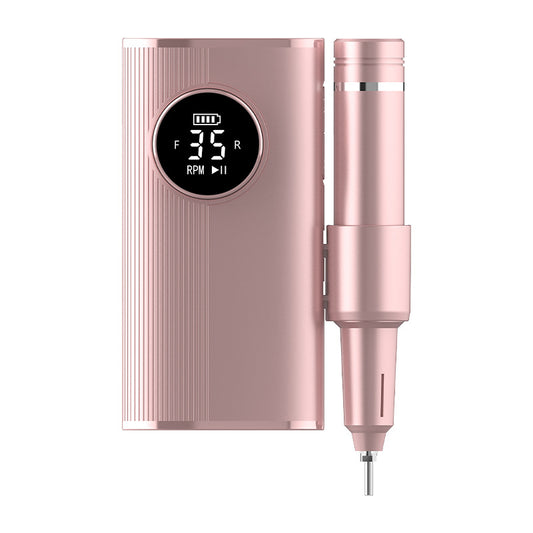 Professional Electric Nail Drill Machine Kit - 35 Levels (35000RPM), LED Display, Rechargeable with Power Bank Function & Multiple Bits(Pink)
