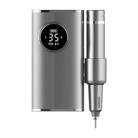 Professional Electric Nail Drill Machine Kit - 35 Levels (35000RPM), LED Display, Rechargeable with Power Bank Function & Multiple Bits(Silver)