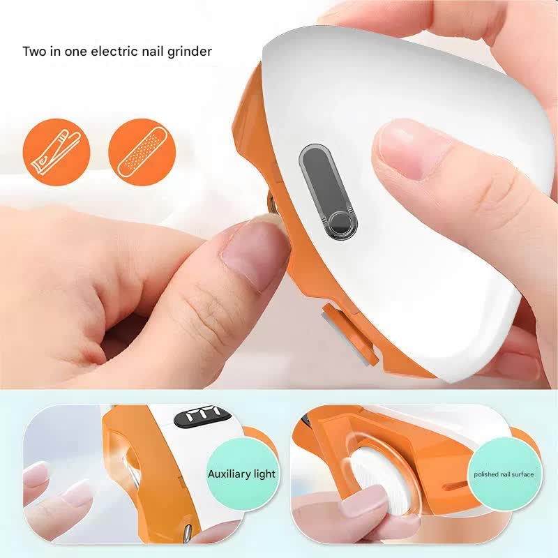 2-in-1 Electric Nail Clipper & Grinder - Low Noise (45dB), Type-C Rechargeable, LED Light, Safe for Family Use(white orange)
